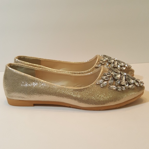Lily Vanity Gold Rhinestone Embellished Flats - Picture 4 of 7